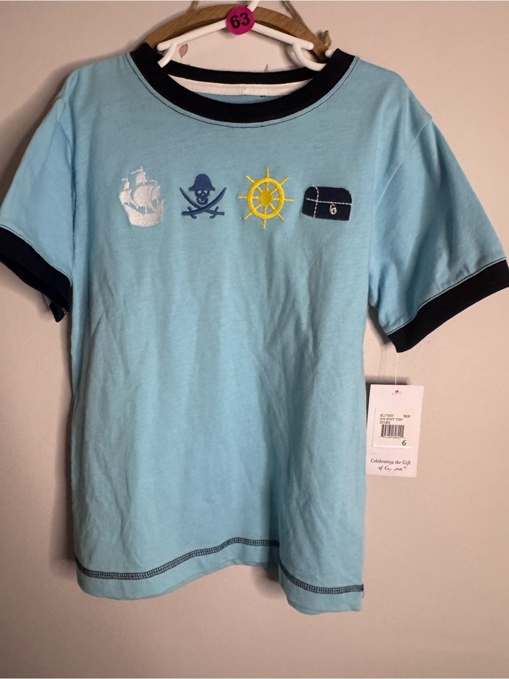 Kitestrings by heartstrings Kids Light Blue Pirate Graphic Ringer Tee